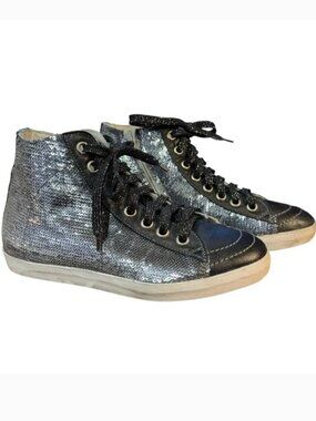 PRIMABASE Forma Women's High Top Silver Sequin Leather Sneakers Size 7.5